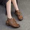 Johnature Retro Round Toe Genuine Leather Ankle Boots Versatile Soft Soled Comfortable Women's Shoes