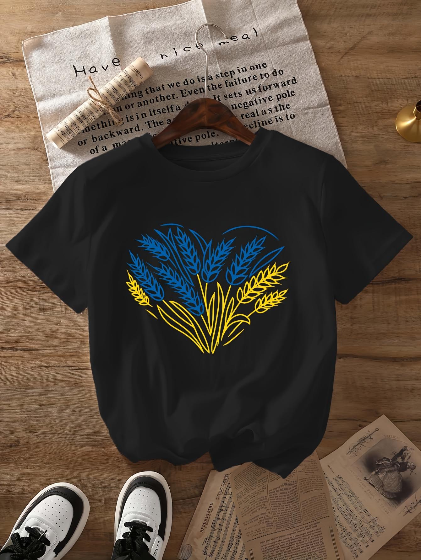 

Womens Casual TShirt Short Sleeve Crew Neck Summer Top with Heart Wheat Design Graphic Print for Attire Summer Comfortable Fit 4XL
