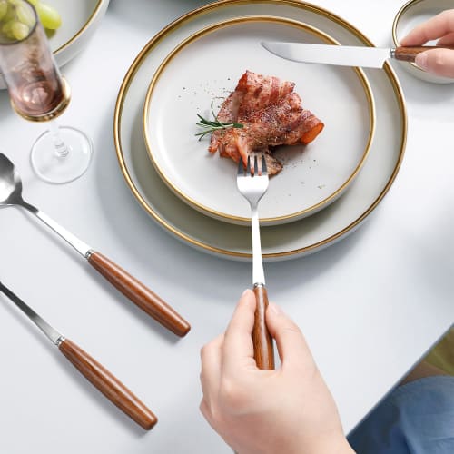 Stainless Steel Cutlery Set for Two, Featuring Chopsticks, Knives, Forks, and Spoons, Includes a Wooden Handle. 8-piece Set with Case. Perfect for Out