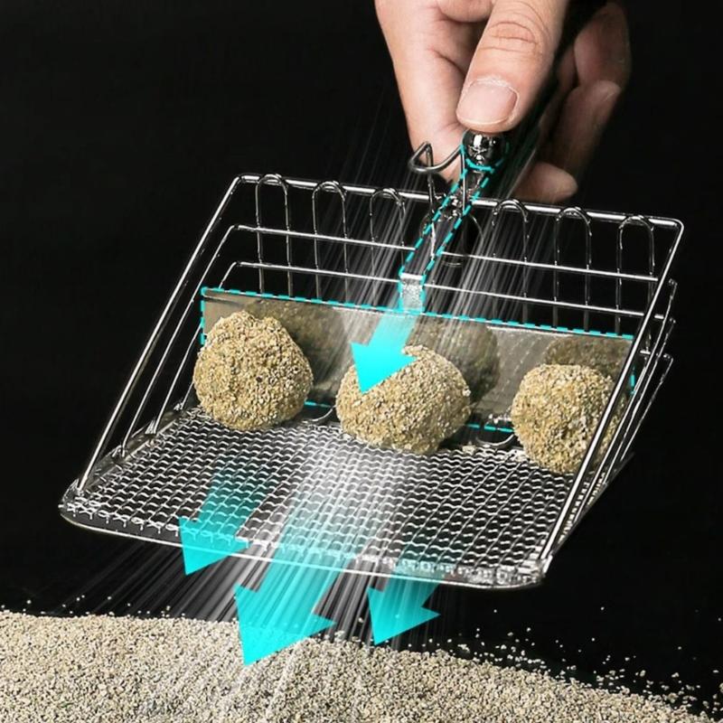 Pet Cats Waste Shovel Long Handle Metal Shovel Litter Filter Portable Cats Litter Shovel For Quick Waste Removal