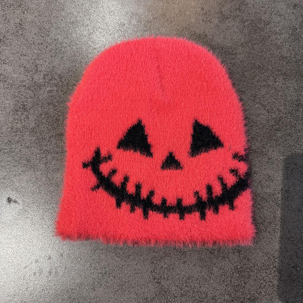 Halloween Quirky Face Pattern Beanie Warm Wool Blend Casual Travel Streetwear