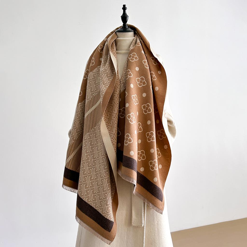 Women'S Luxury Cashmere Winter Shawl - Vintage Allover Pattern Printed With Tassels, Pashmina Wrap & Bandana