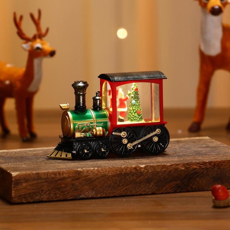 Festival Glowing Christmas Train Figurine Christmas Light Up Miniature Train Scene Ornament for Family Celebration
