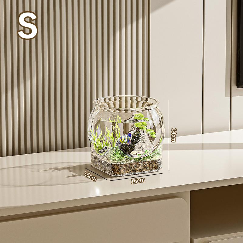 

Clear Fish Tank Resistant Falling Round Desktop Aquarium Mini Ecosystem Aquascape Multifunctional Durable Ornamental Fish Decor