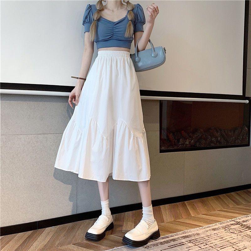 Half Length Skirt High Waist Pleated Summer A-line Large Skirt Skirt Korean Fashion Skirts Clothes for Women
