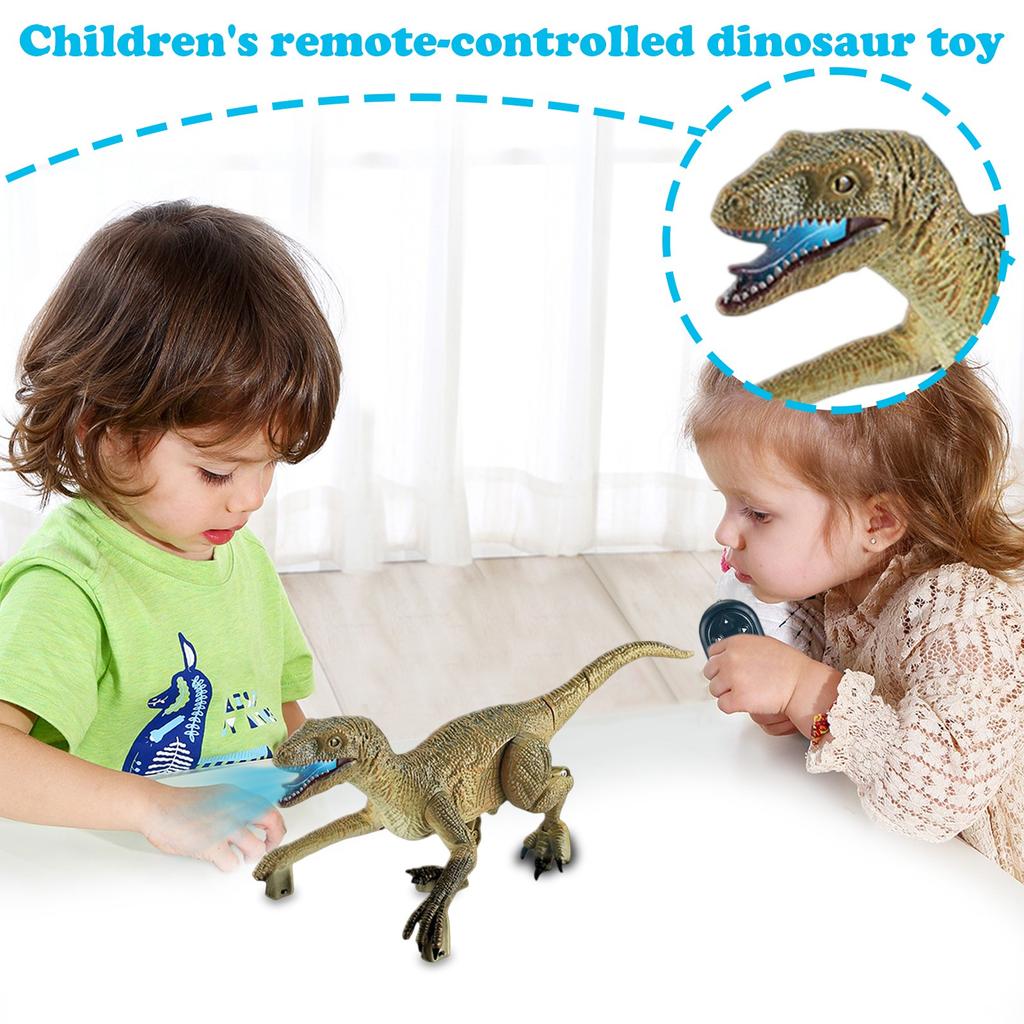Children's Remote-controlled Dinosaur Toy, A Walking Velociraptor With Light And Roaring Sound