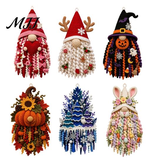 DIY-Weihnachtsdekorationen Saisonale Häkel-Türhänger-Sets, 3D-Zwerg-Strick-Aufhänger Handgemachte Bastelarbeiten, Anfänger-Schmuck für Weihnachten Halloween Ostern