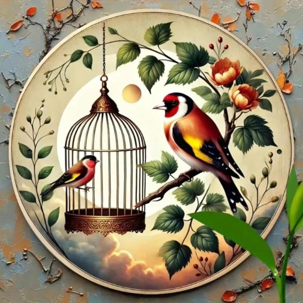 Metal Wall Art Golden Birds Floral Decor Hanging Home