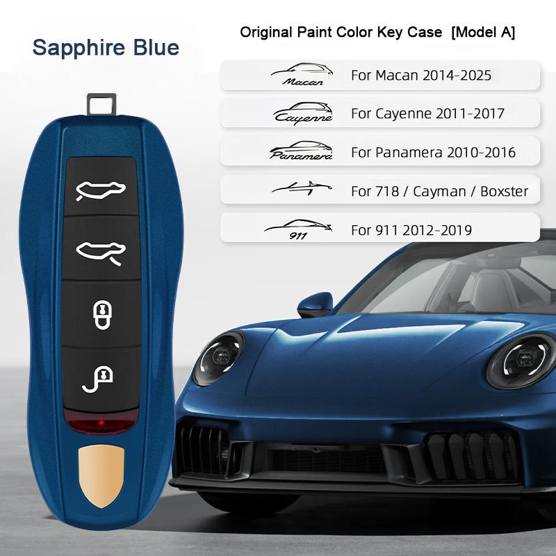 Car Key Paint Case Bordeaux Red Shell Replacement for Porsche Cayenne Mancan Panamera 911 718 Boxster Cayman Taycan 2010-2024
