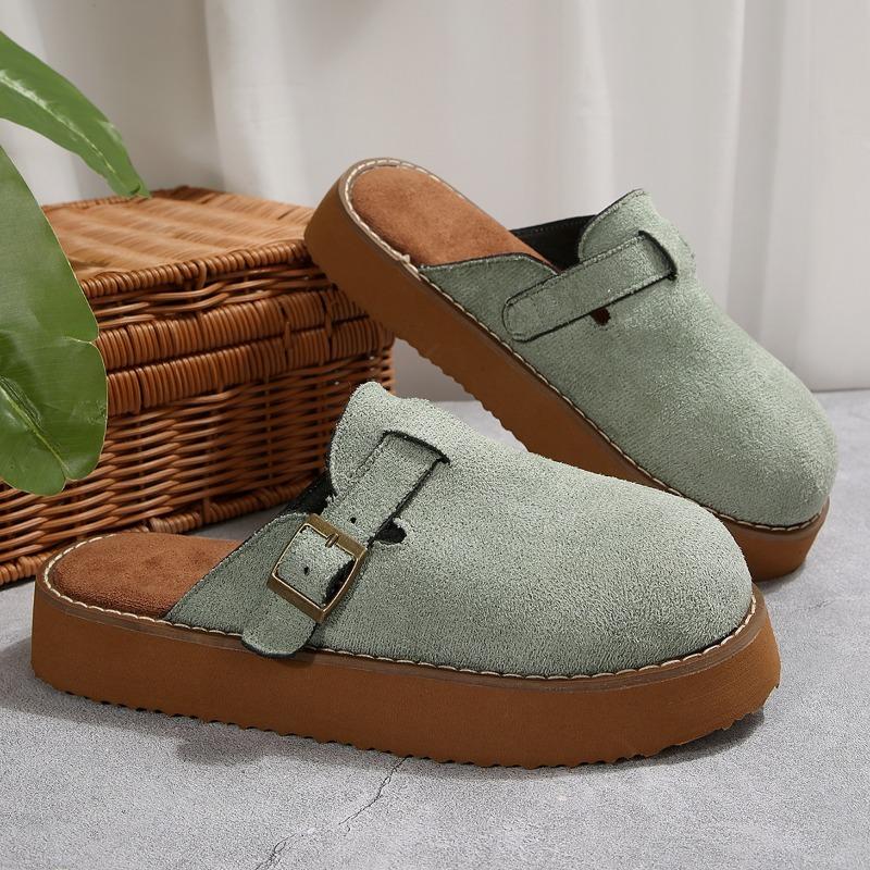 Fashion Flats Women Suede Buckle Mules Shoes Casual Fashion Sandals 2025 Summer New Trends Slingback Sandals Comfortable Sandalias Mujer