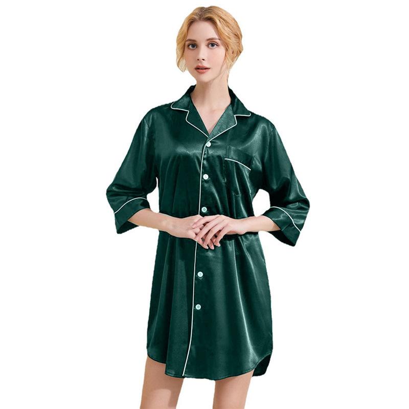 Large Size Loose Summer Seven-quarter-sleeved Loungewear Pure Desire Style Boyfriend Lapel Shirt Nightdress Pajamas
