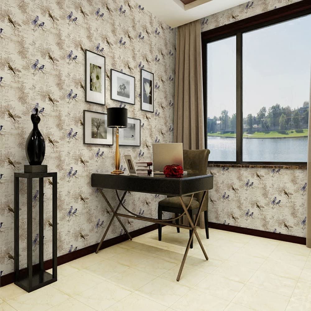 Vintage Bright Blue Birds Peel and Stick Wallpaper Floral Self Adhesive Wallpaper Removable Contact Paper for Dresser Drawer