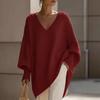 Women's V Neck Long Sleeve Knit Top Loose Fit Casual Mid Length Sweater Solid Cashmere Blend Jumper