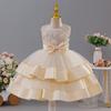 Girls' New Style Double Layer Mesh Lace Bow Party Evening Dress Princess Performance Outfit