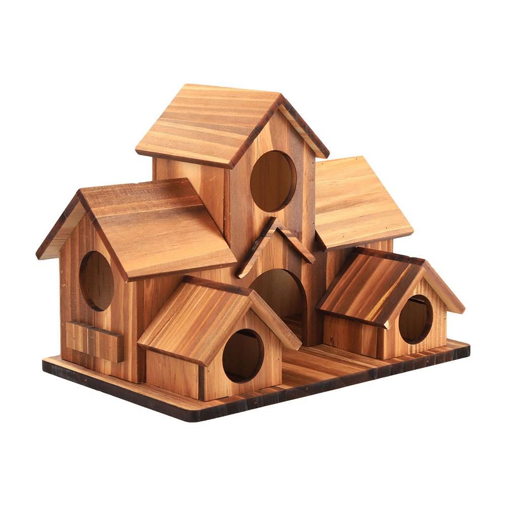 Wooden Bird Feeding Birdhouse 5 Hole Bird Cage Room Outdoor Garden Bird Nesting Box Small Pet Supplies Decoration Garden Decor