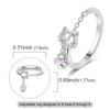 Copper Cute Cat Paw Chain Open Ring For Women Pink Cz Inlaid Dainty Adjustable Animal Fine Jewelry Gift