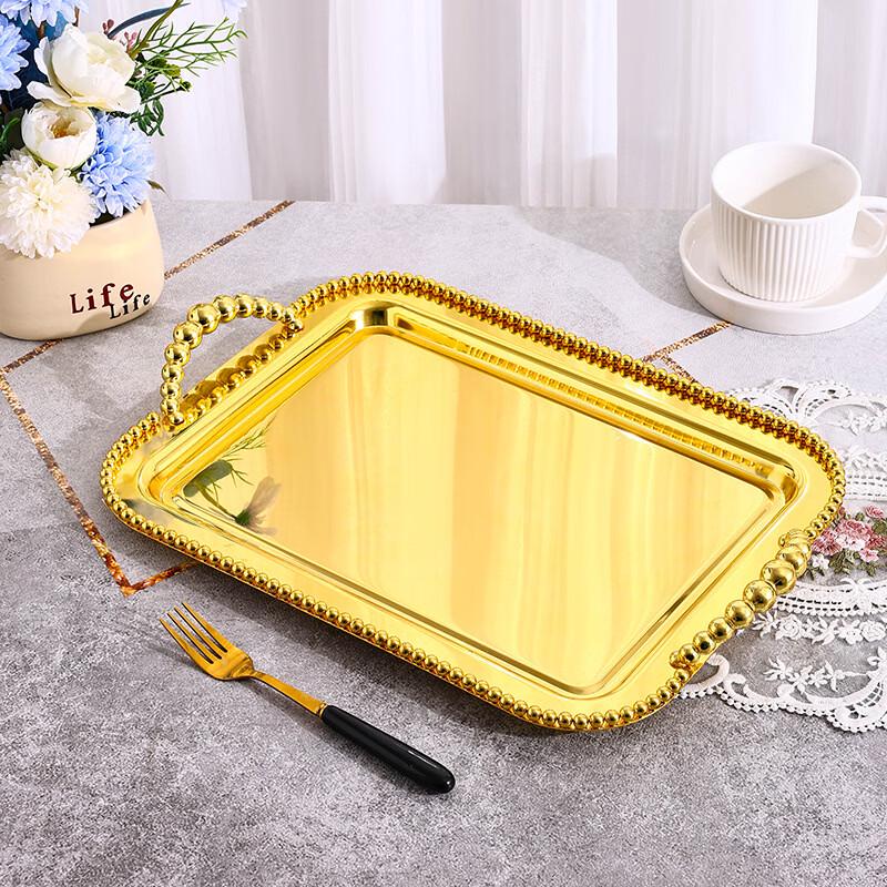 ZISIZ Gold Beaded Square Metal Fruit Tray