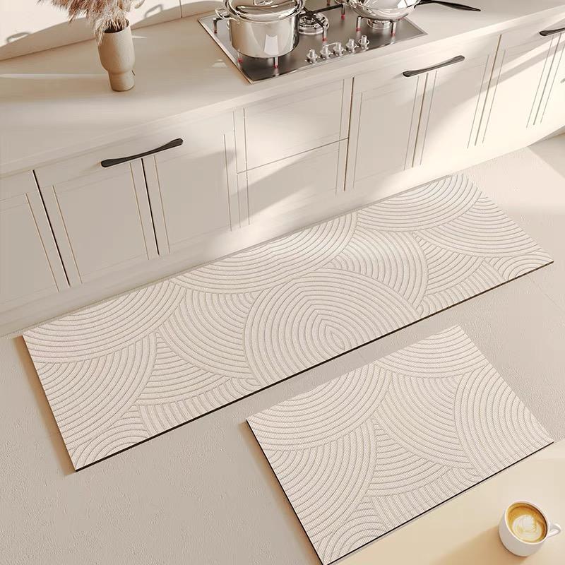 2PC Japanese Kitchen Floor Mat New Cream Wind Diatomium Mud Bathroom Non-Slip Foot Mat Waterproof Oil Long Carpet