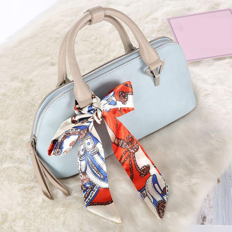 4cm* 95cm Woman Thin Imitation Silk Scarf Long Hair Strip Headband Neckerchief Fashion Bag Handle Ribbon Scarf Female Tie