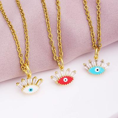 Turkish Lucky Evil Eye Necklace Women 5 Style CZ Eyes Female Charm Fashion Enamel Stainless Steel Chain Necklace Jewelry Gift
