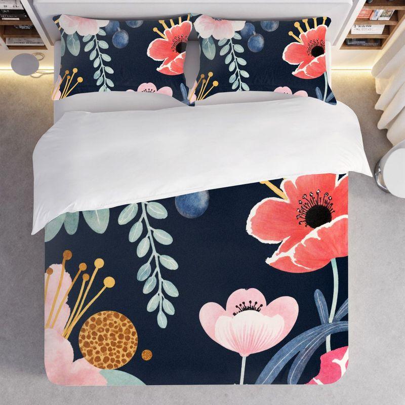 3-Piece Bedding Pillowcase Quilt Cover Set Watercolor Style Floral Pattern 2D Digital Printing For Bedroom Dormitory Decoration