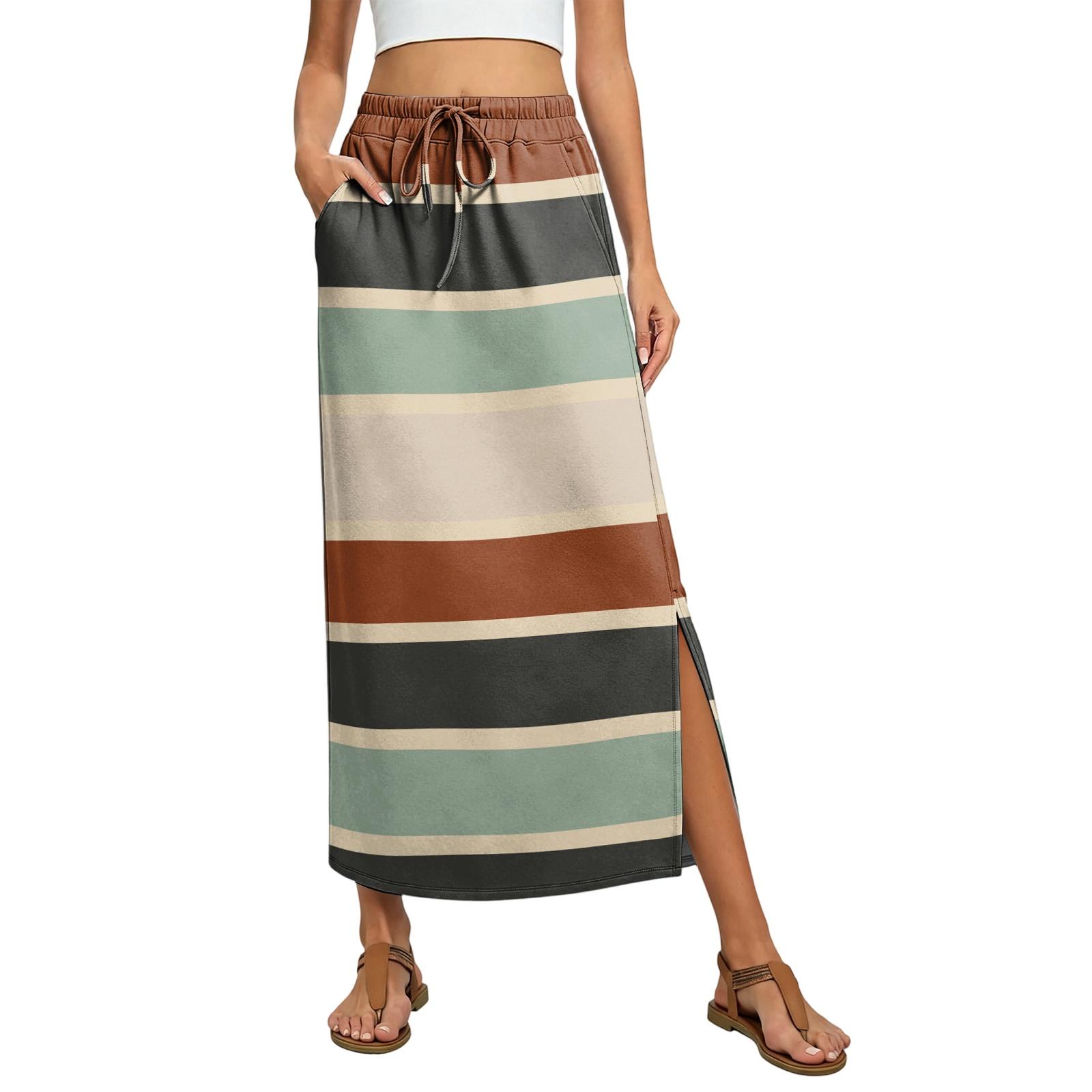 

Женская юбка в полоску с принтом, на эластичном поясе, с кулиской и карманом L бежевый