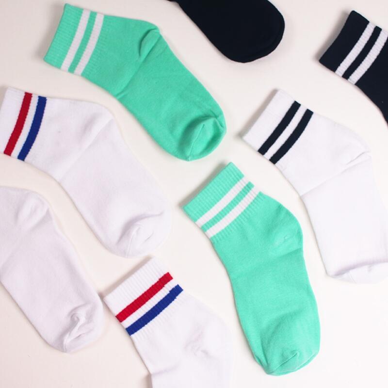 Two-line striped socks in 4 colors, two-line mid-length striped socks Mint