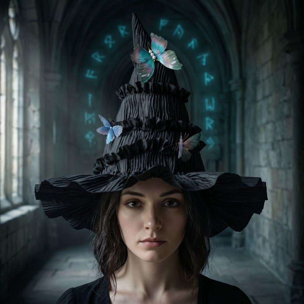 Tall Pointed Cone Top Halloween Hat Gothic Ruched Masquerade Cap Lolita Witch Hat  Masquerade Ball