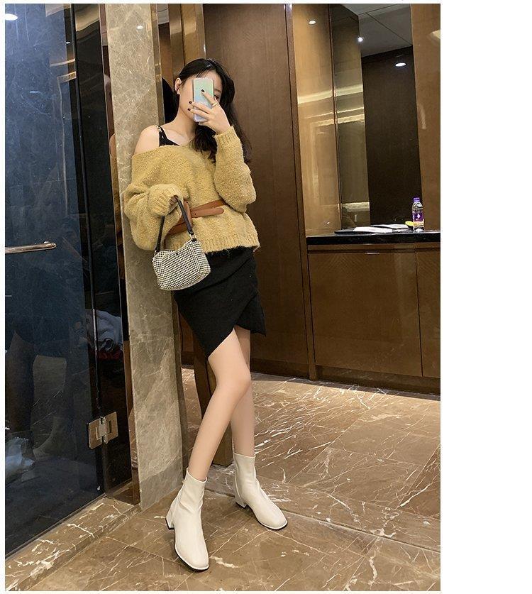 Beige Slimming Square Toe Chunky Ankle Boots with Back Zipper and Fleece Lining for Women – 2025 Autumn/Winter Collection