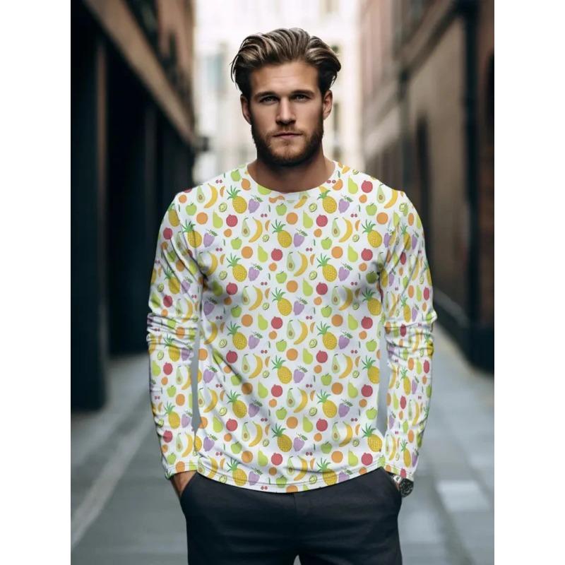 

Мужские футболки с длинным рукавом с 3D фруктовым узором, пуловер с принтом графики банана, модные футболки на весну-осень L