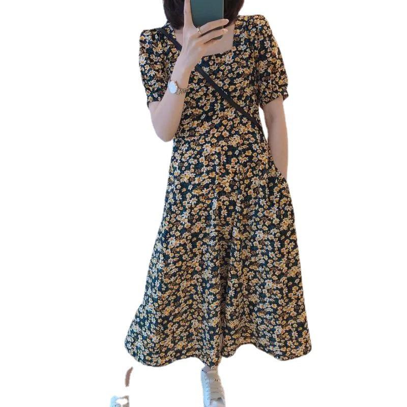 Spring and Summer 2024 New Floral Dress Waist Loose and Thin Casual Fashion Long Dress Women's Wholesale