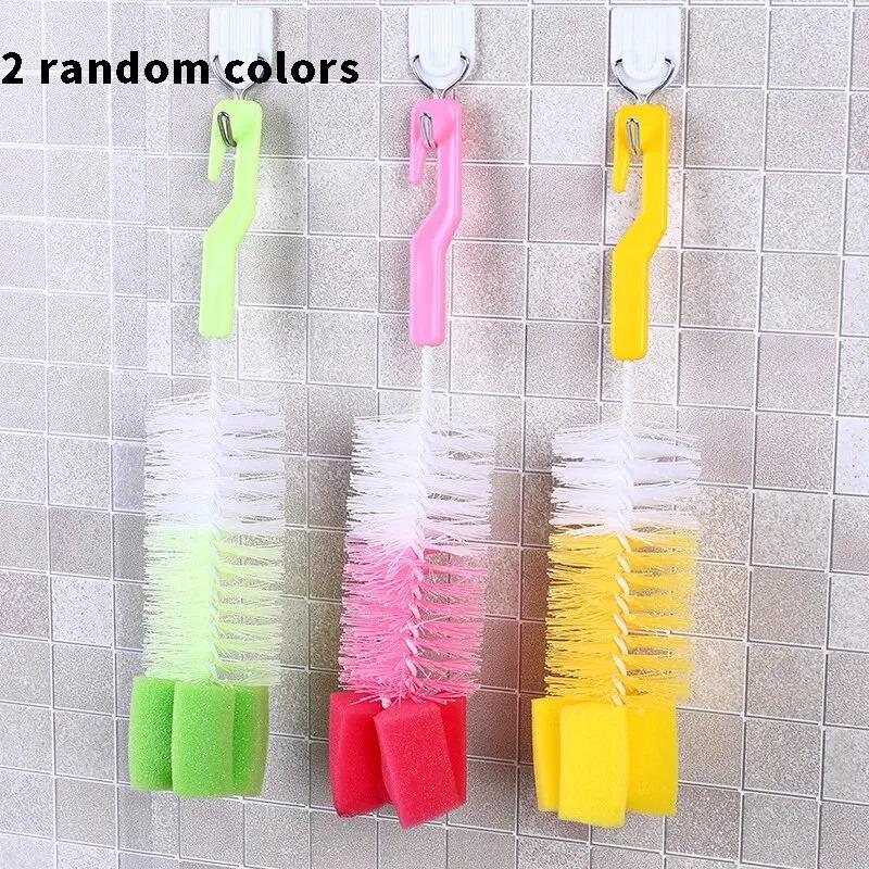 1/2pcs Baby Bottle Brush Multi-Purpose Long Handle Fine Hair Sponge Cleaning Brush Household Dishwashing Cup Washing Cleaning To