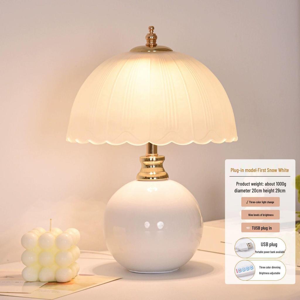Cream Style Luxury Bedside Table Lamp - Creative Atmosphere Light for Bedroom and Weddings