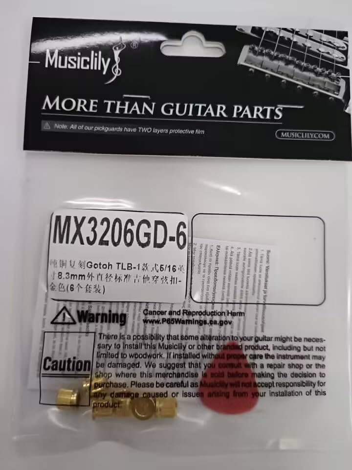 Musiclily Ultra 8.3mm Brass G-TLB-1 Guitar String Bushings for TL Telecaster Electric Guitars, Gold (Set of 6)