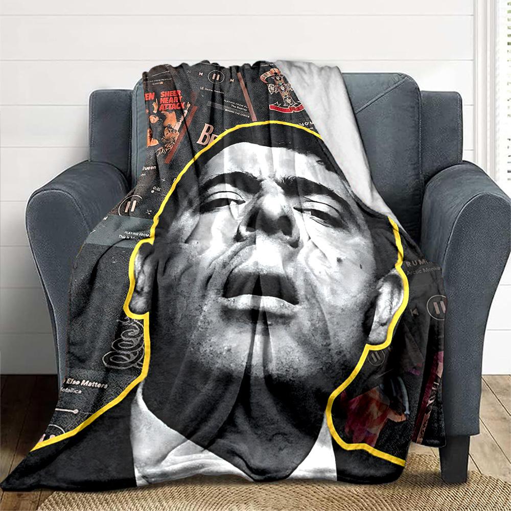 1pc Music Fan Flannel Throw Blanket HD Printed Lightweight Soft Warm All Season Blanket for Sofa, Bed, Travel, Camping Machine Washable