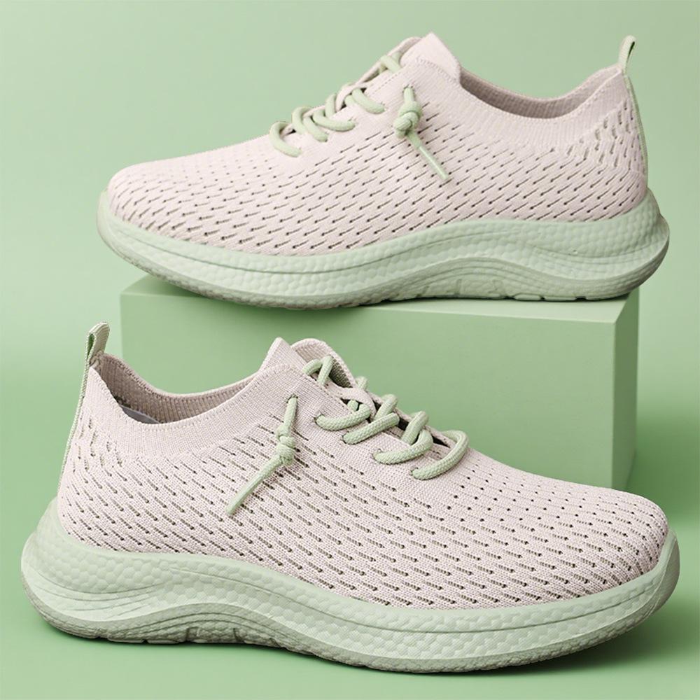 Women's Summer Breathable Fly-Knit Lace-Up Sneakers - Soft Sole Casual Style