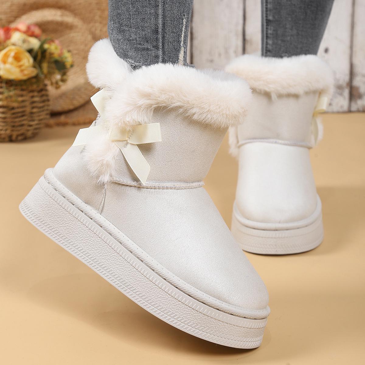 

Women s Plus Size Furry Winter Boots: 2025 Thick-Soled, One-Piece Casual Cotton with Butterfly Detail 40