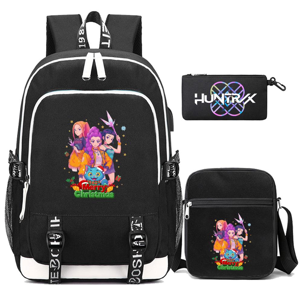 3Pcs/set Anime Kpop Demon Hunters Printed Backpack with Shoulder Bag Pencil Case for Teenager Girl Boy Bookbag Large Capacity Waterproof Travel Bag