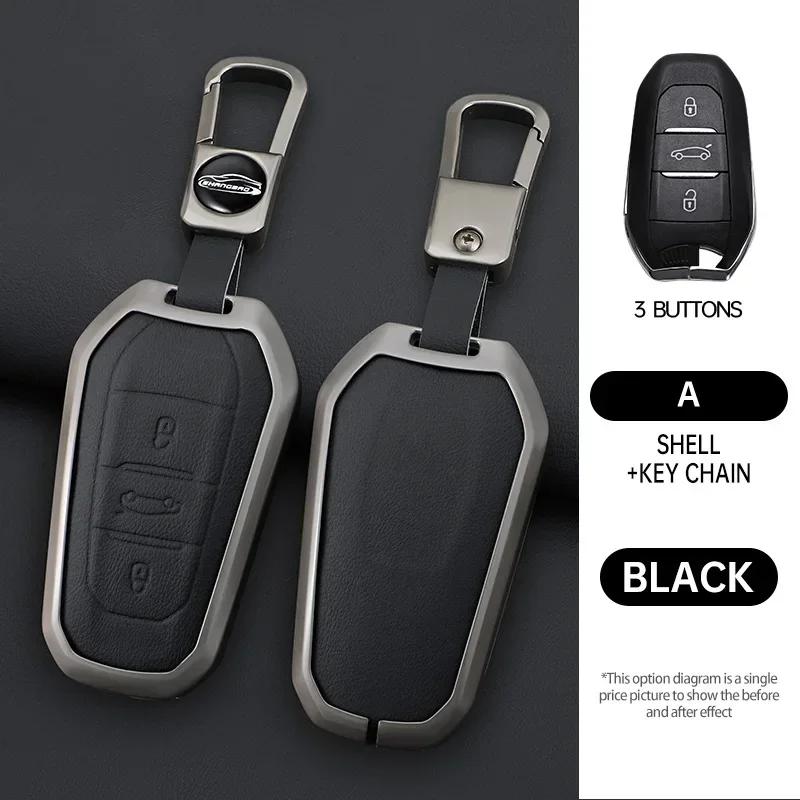 

Interior Mouldings Metal + Leather Car key case cover shell for Peugeot 308 508 2008 3008 5008 Citroen C3 C5 Aircross DS5 DS6 9