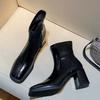 Foreign trade French square head thick heel short boots 2024 new retro fashion thin boots short small single boots
