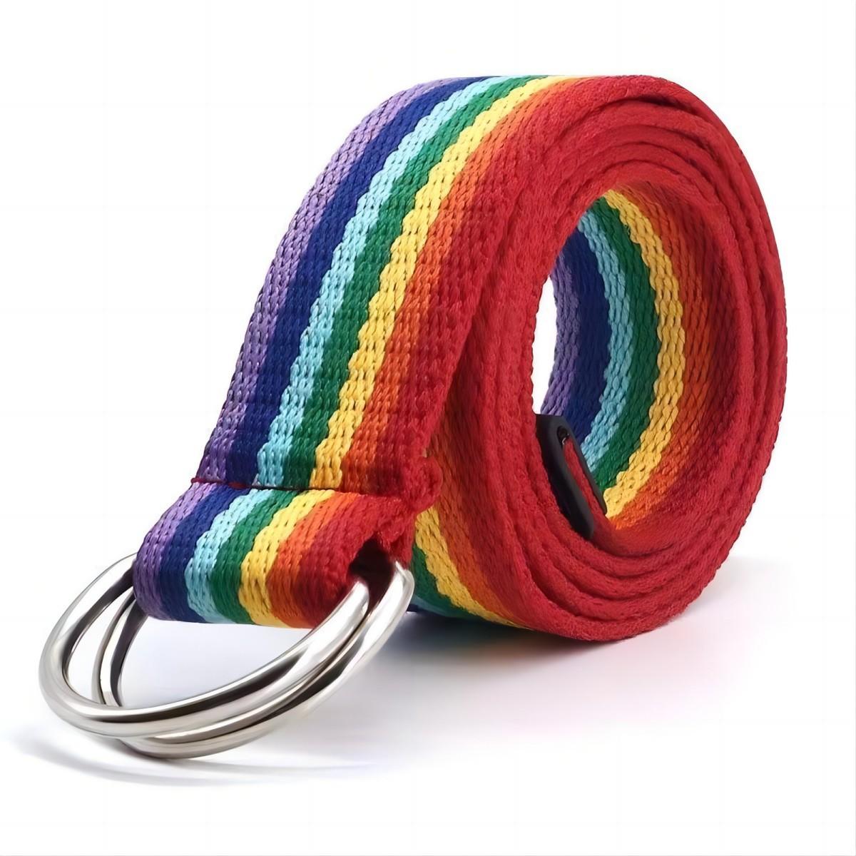 

Тканая радужная тесьма Джинсовый ремень Модный ремень для брюк Женский Парный Модный Личность Двойное кольцо Пряжка Ремень 120cm