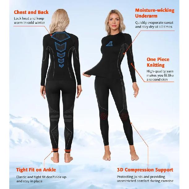 Anfilia Women Ski Thermal Underwear Set Quick Dry Anti-static High Elastic Tight Seamless Warm Base Long Johns