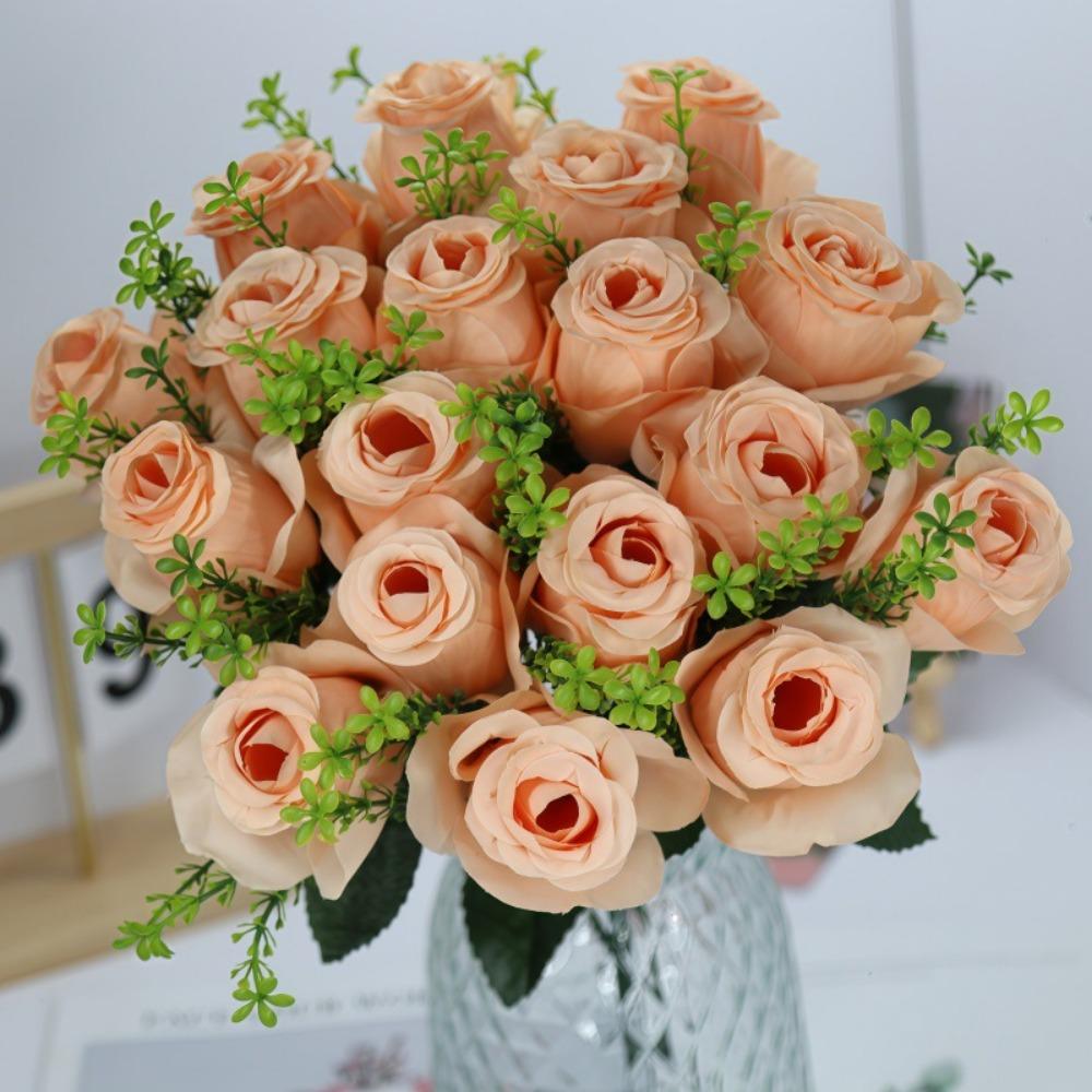18 Heads Real Happy Flower Mini 9 Colors Natural Simulated Rose Photography Photo Gift Crystal Grass Bouquet Home Decorative