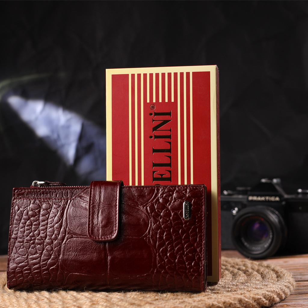 Prostorné vertikální dámské kočky z pravé kůže s ražbou krokodýla CANPELLINI Wallet 21644 Burgundy