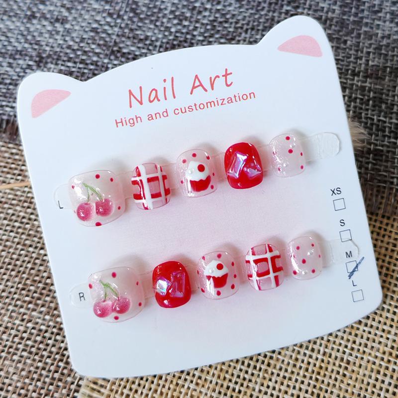 Cherry Flash Diamond Handmade Fairy Manicure for Girls: Wearable Hand-Painted Nail Patches (Ages 3-12)
