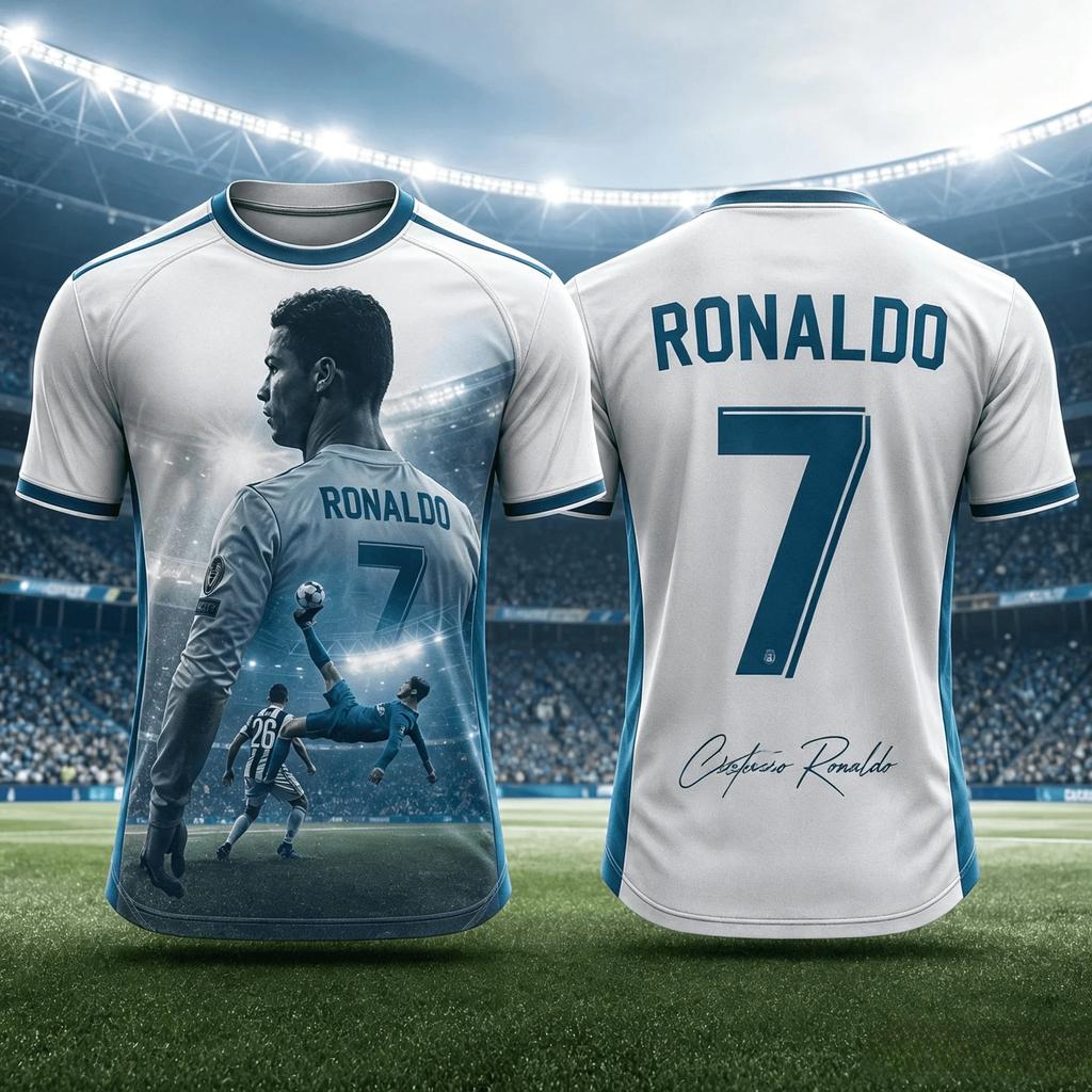 Special Edition Ronaldo Summer 3D Printed Children's Football Jersey T-shirt, Quick-drying and Breathable, Suitable for Everyday Wear.