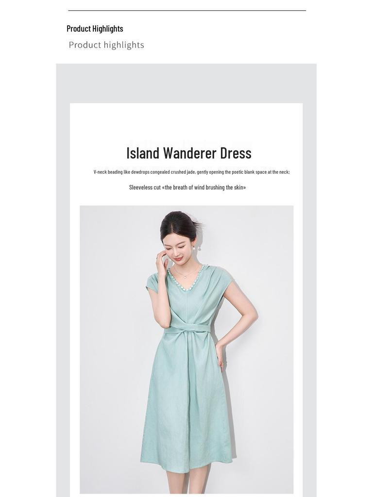 Light Luxury French Slimming Irregular Ruched Waist Tie Dress - Women's Summer Fashion