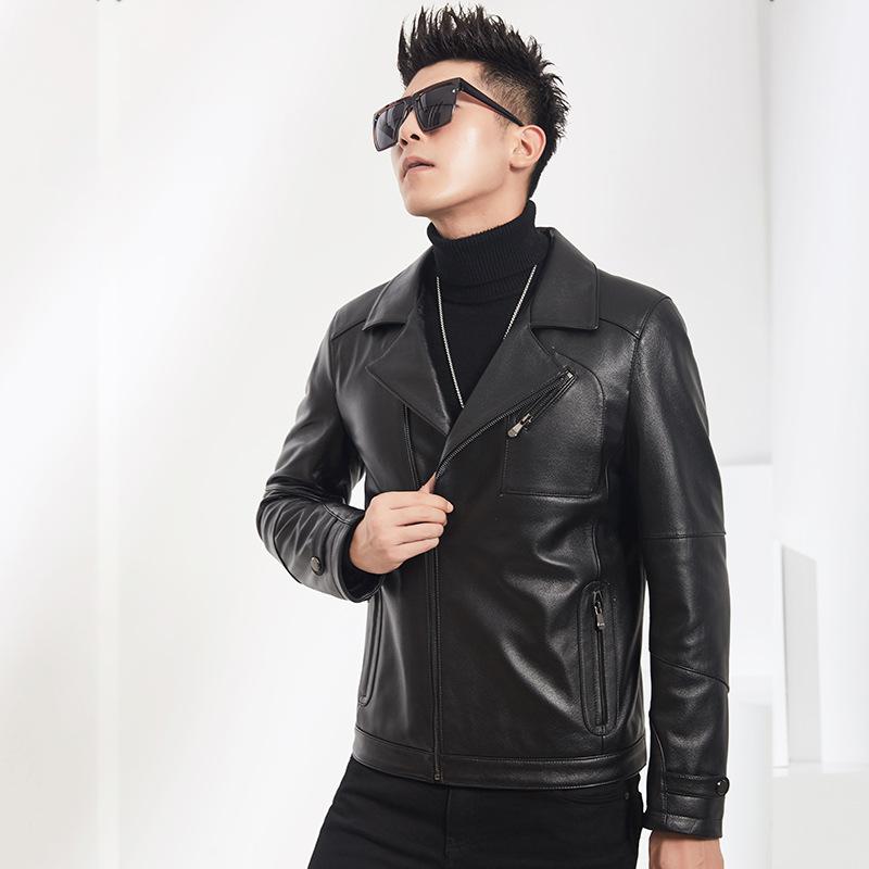 

Короткая облегающая куртка из натуральной кожи первого слоя из коровьей кожи для мужчин, осенне-зимняя куртка с воротником-стойкой, повседневная куртка для мотоцикла 5XL