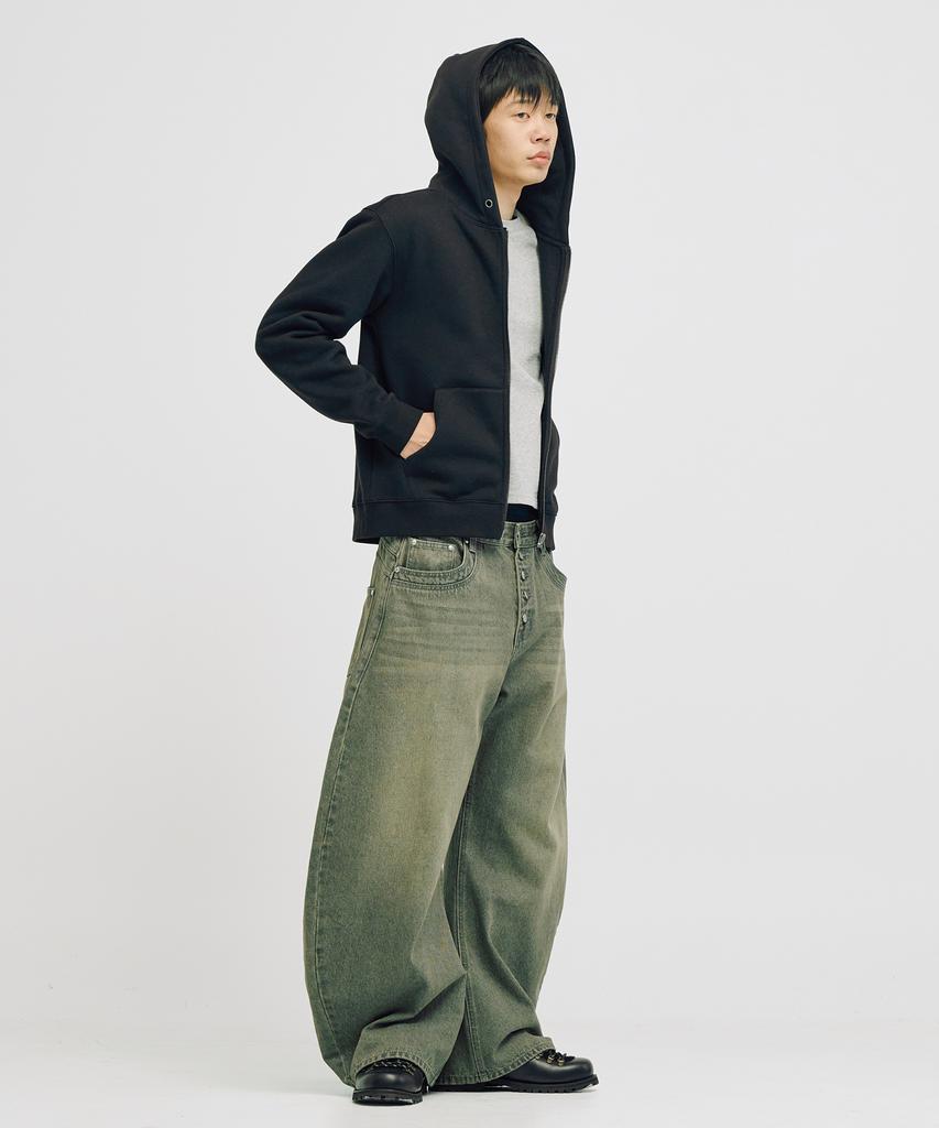 Takeasy [Crop T-Shirt Added] Eyelet Crop Zip-Up Hoodie (Black)