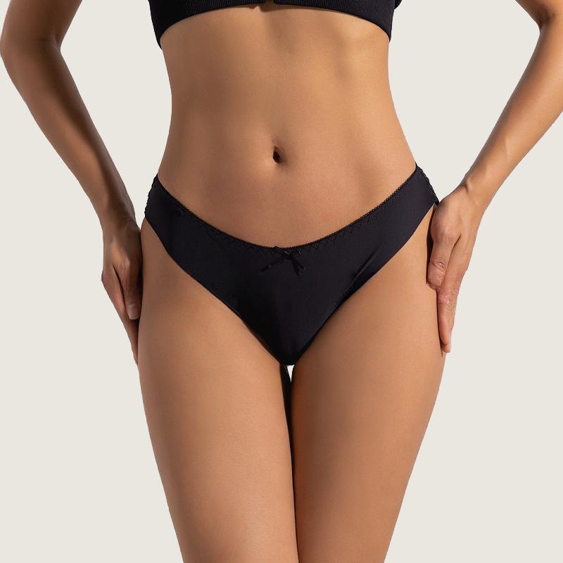 Women's Low-rise Sexy Ice Silk Seamless Panties with Lace Trim All-cotton Breathable Crotch Plus Size Bare-feel Briefs